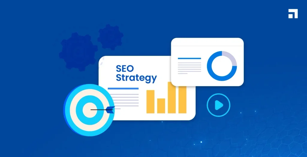 SEO stategy visual showing charts for digital marketing strategy.